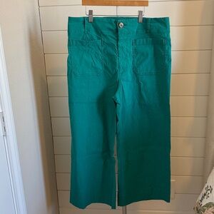 Maeve Turquoise Wide-Leg Crop Pants